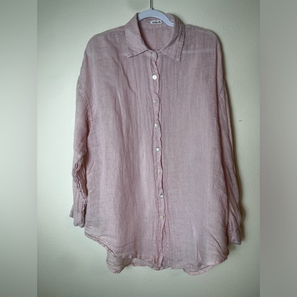Vitamin A Playa Shirt 100% Linen Pink Oversized Cover Up Shirt Size L - Picture 2 of 6